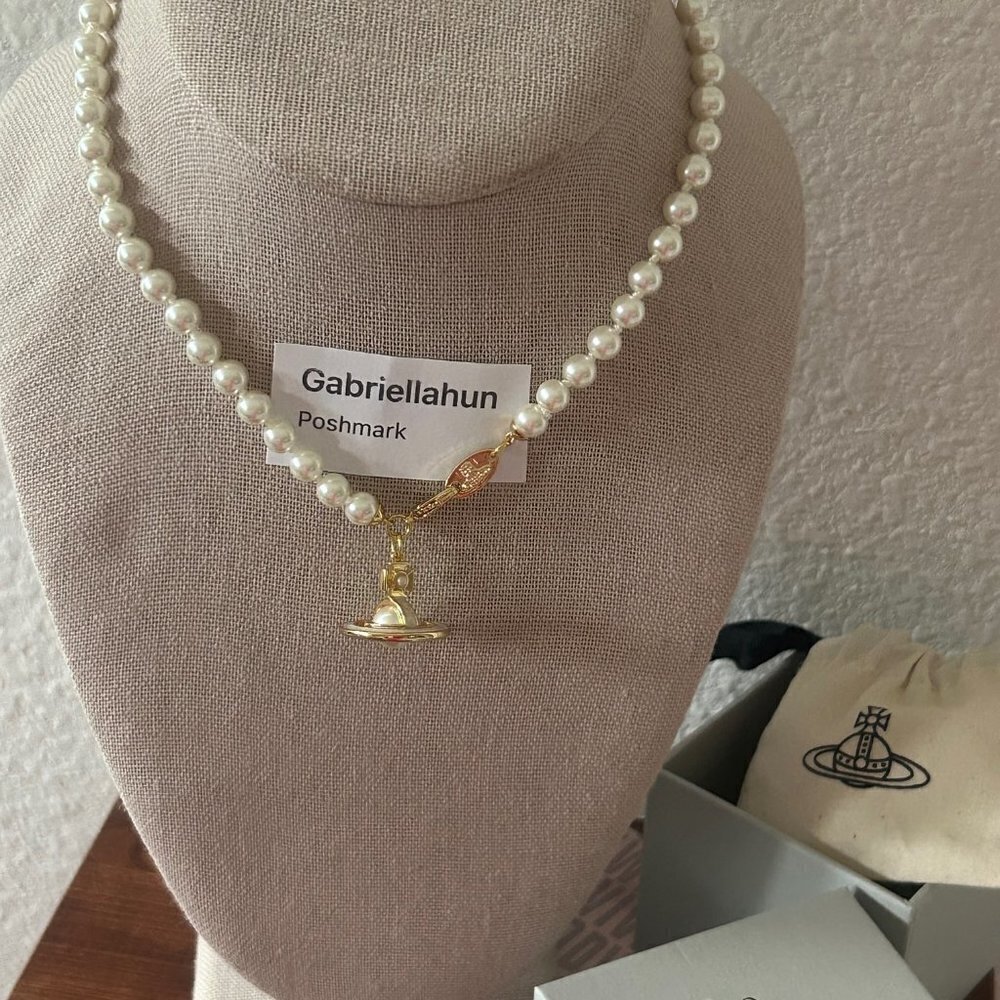Vivienne Westwood SIMONETTA 3D Orb ENAMEL Pearl Choker Necklace - Picture 2 of 13
